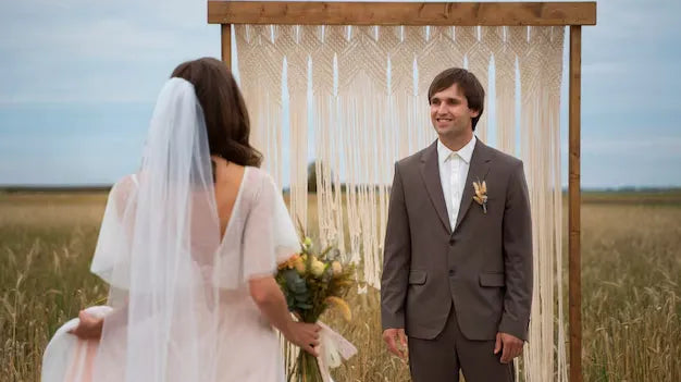Married couple sharing quiet moment after their wedding