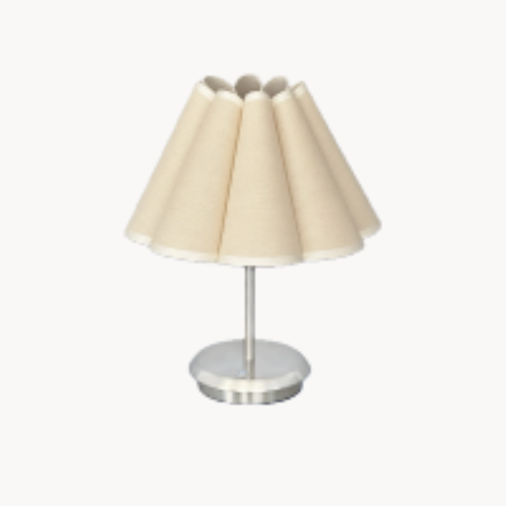 Beige pleated fabric table lamp.