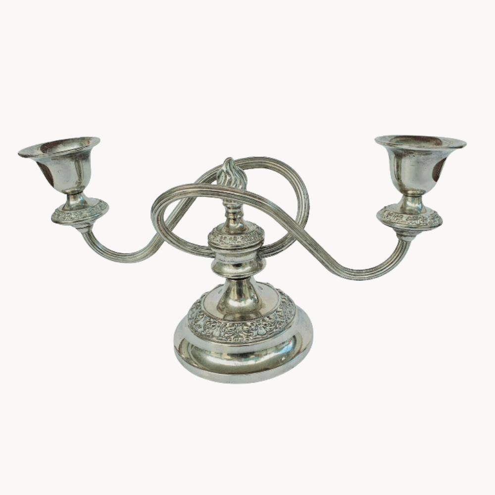 Silver-plated two-light candelabra.