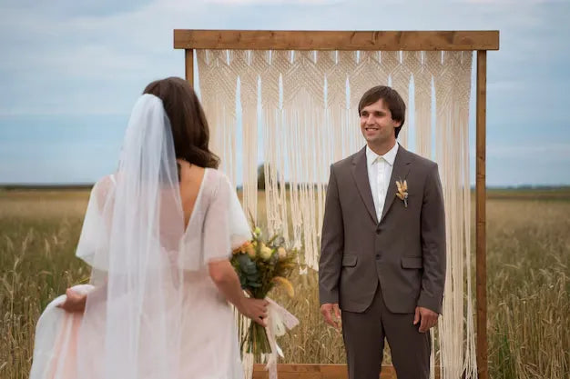 Married couple sharing quiet moment after their wedding