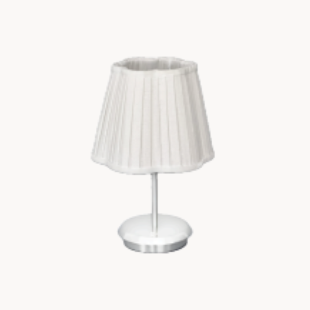 Small white pleated table lamp.